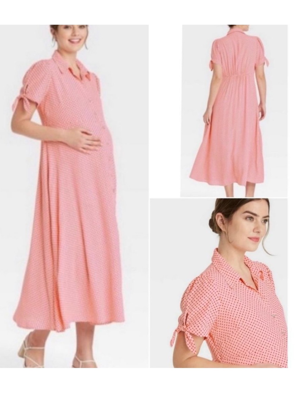 The Nines by Hatch Polka Dot Crepe Midi Dress in Pink Size M